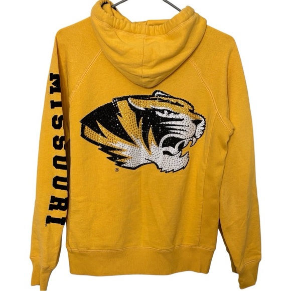Missouri Tigers - Mizzou Women’s Yellow Hoodie Zip Up with Sequined Tiger Small - Picture 1 of 12